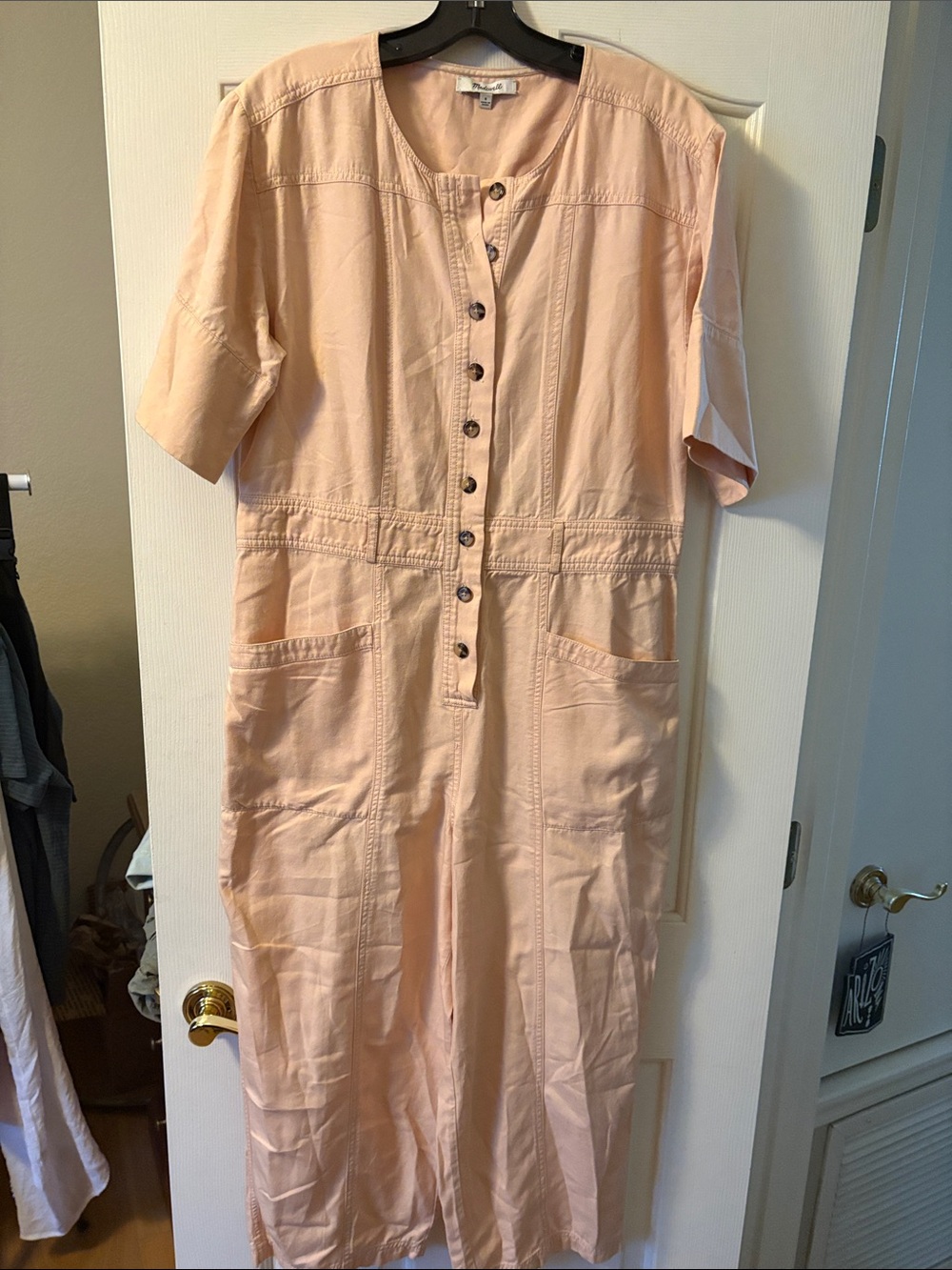 Madewell Top-Stitched Coverall Jumpsuit in Bashful Blush Size 8 - Picture 3 of 6